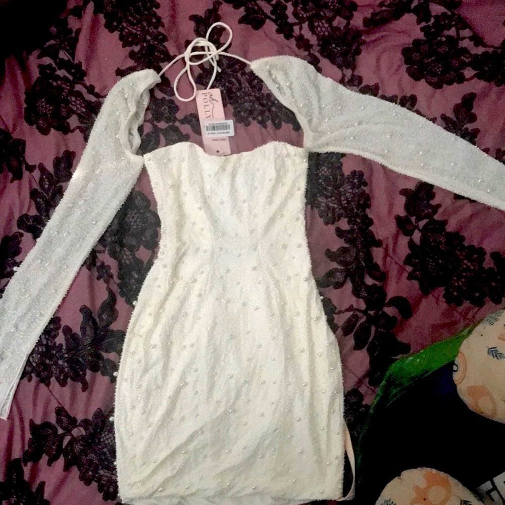 BRAND NEW! OH POLLY Ivory Corset long sleeve Mini Dress!